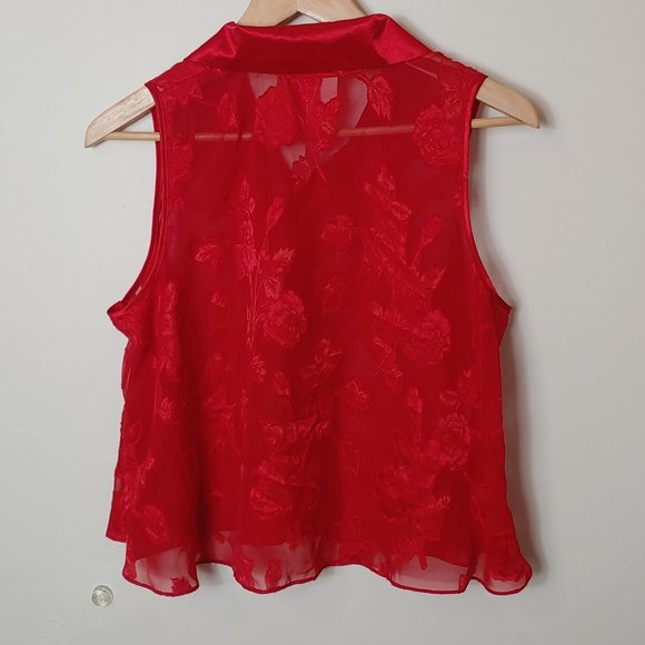 Retro 90s/Y2K Sheer Floral Lace & Satin Cropped Blouse Size M - Picture 7 of 8